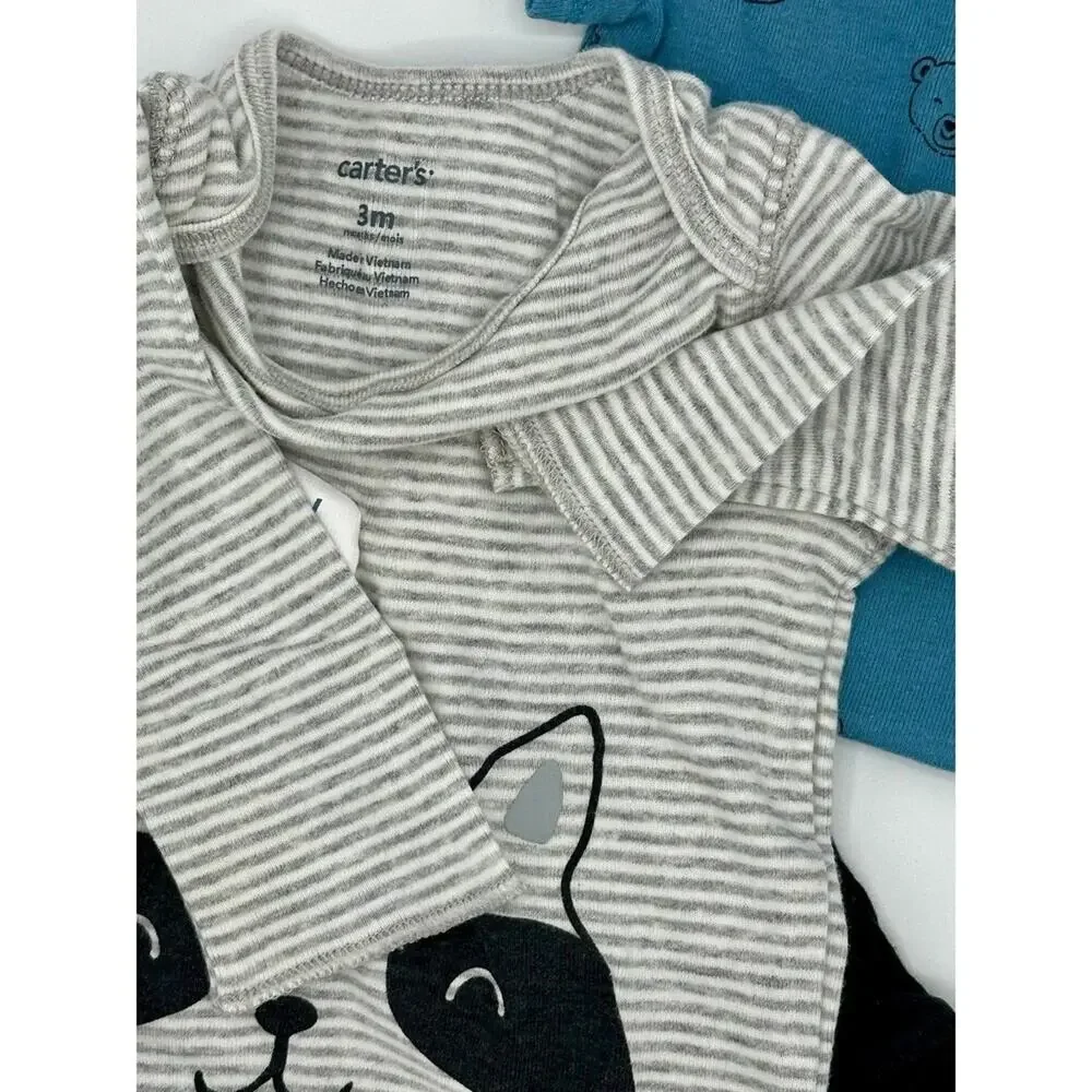 Carter's 3-Piece Racoon Outfit Size 3 Month Stripe Black White Blue (931)